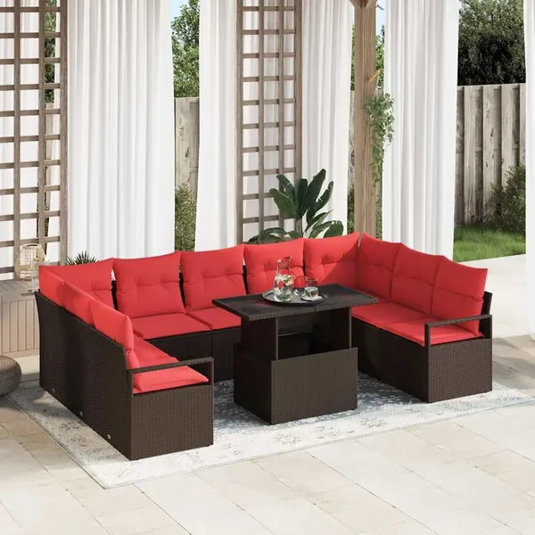 Ensemble de canapé de jardin 10 pcs Marron Poly rotin