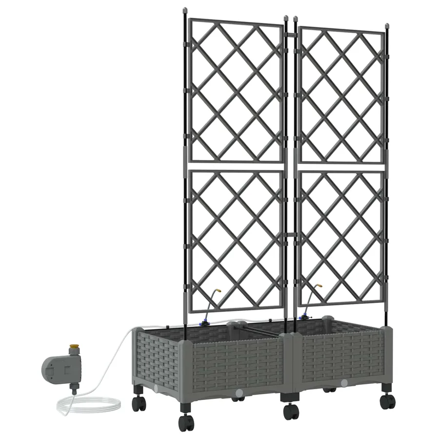 Porte-plante de jardin avec irrigation et roues 2 pc Gris clair - 4