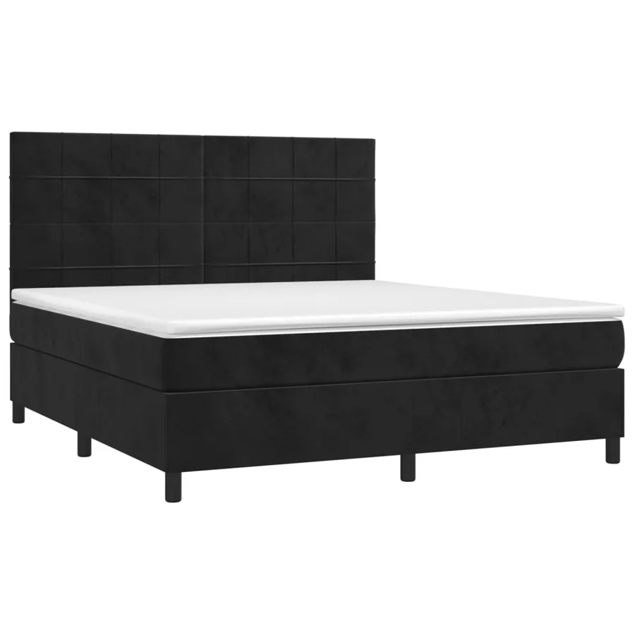Sommier à lattes de lit matelas et LED Noir 180x200 cm Velours - 3