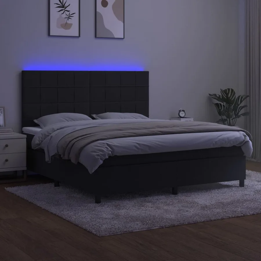 Sommier à lattes de lit matelas et LED Noir 180x200 cm Velours - 4