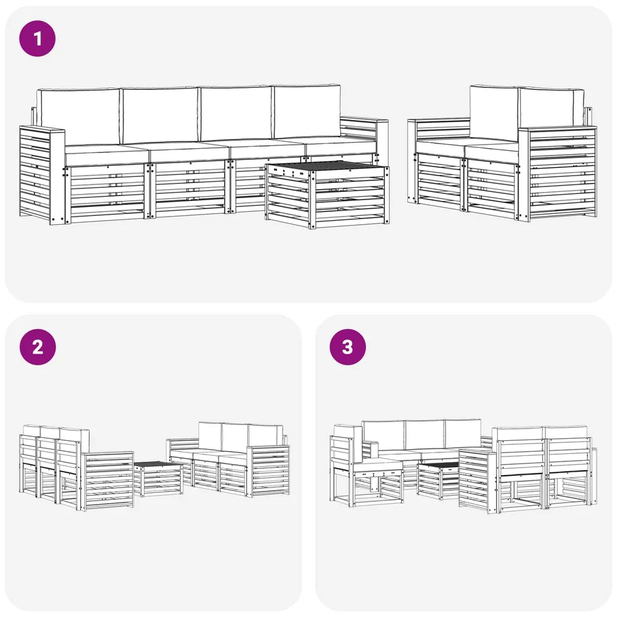 Ensemble de canapés d'extérieur 7 pcs Blanc et Beige Polyester - 6