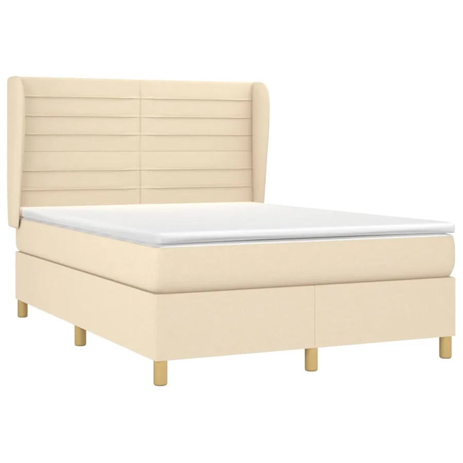 Sommier à lattes de lit avec matelas Crème 140x200 cm Tissu - 3
