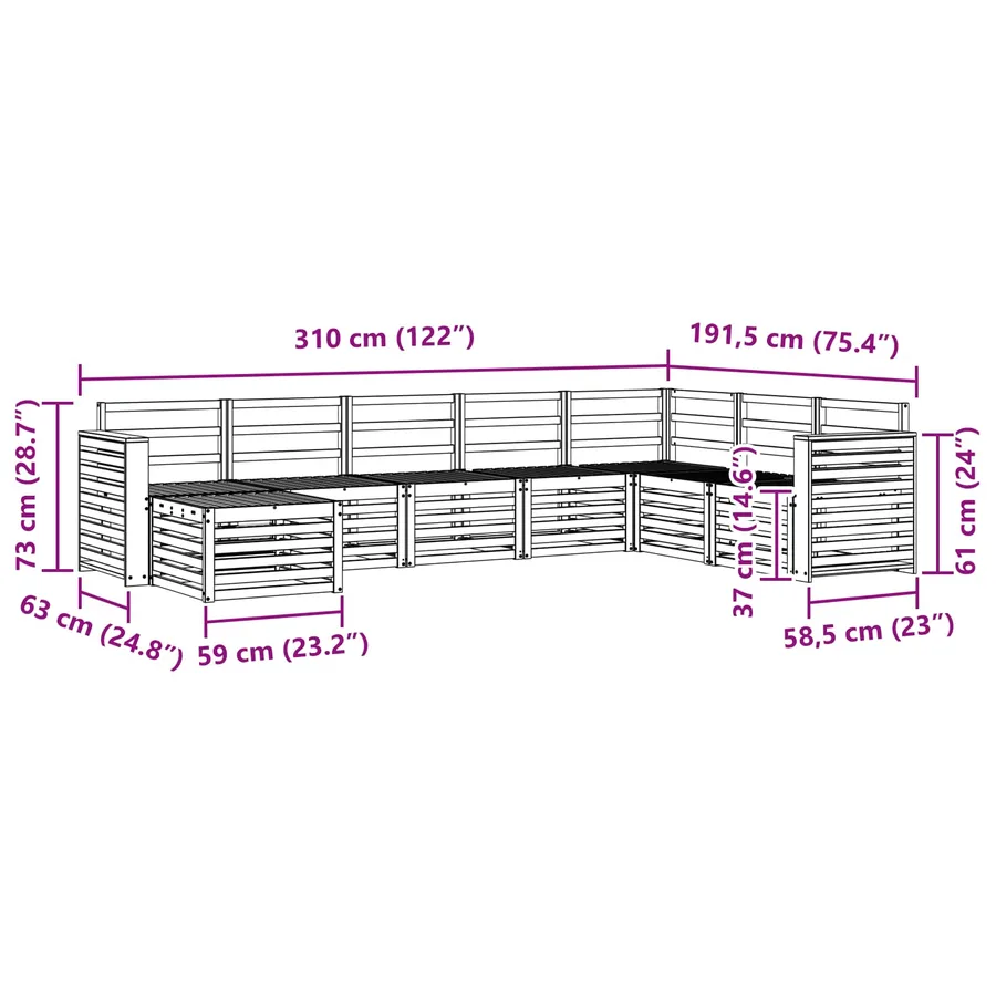 Ensemble de canapés d'extérieur 8 pcs Blanc 310 x 191,5 x 73 cm - 8