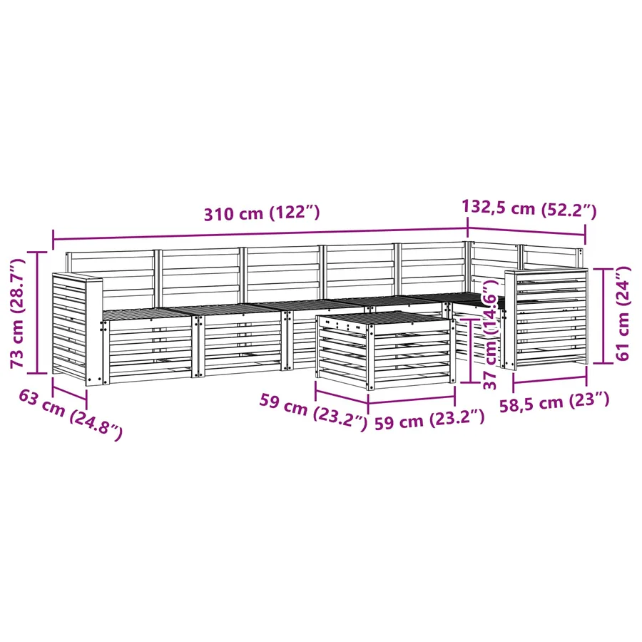 Ensemble de canapés d'extérieur 7 pcs Blanc 59 x 59 x 37 cm - 9