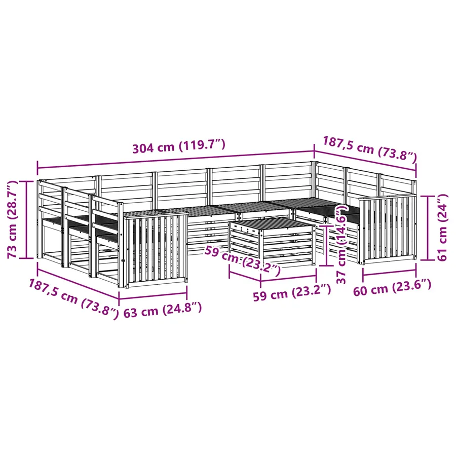 Ensemble de canapés d'extérieur 10 pcs Blanc 59 x 59 x 37 cm - 9