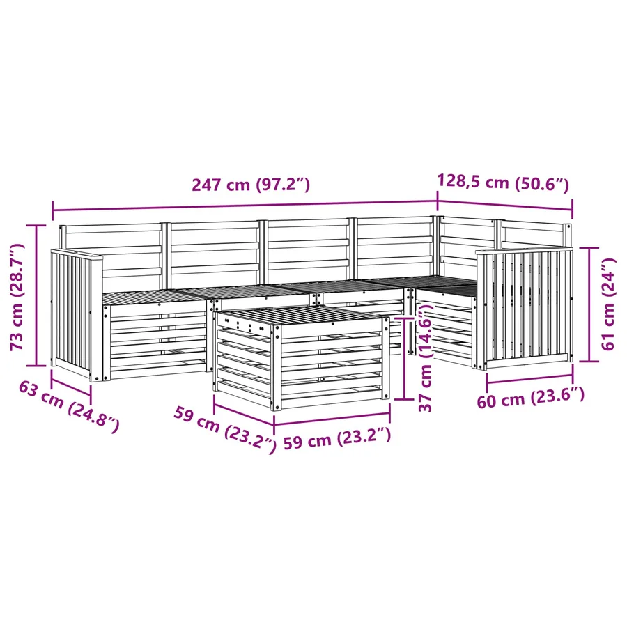 Ensemble de canapés d'extérieur 6 pcs Blanc 59 x 59 x 37 cm - 9