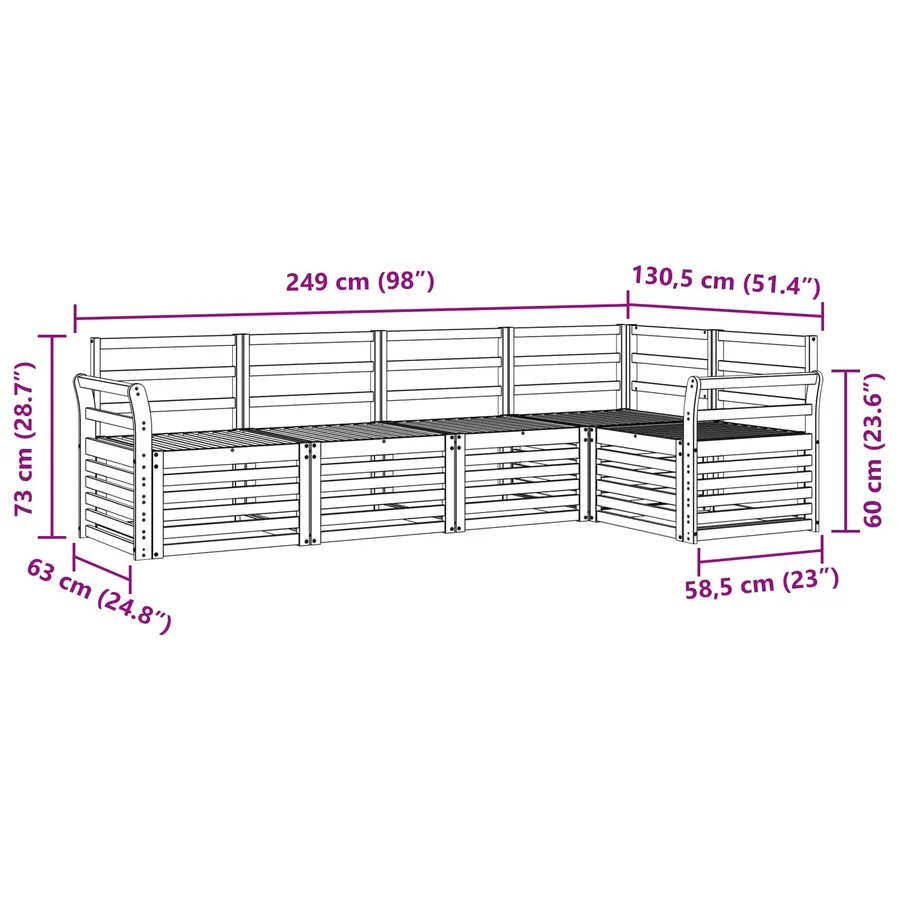 Ensemble de canapés d'extérieur 5 pcs Blanc 249 x 130,5 x 73 cm - 7