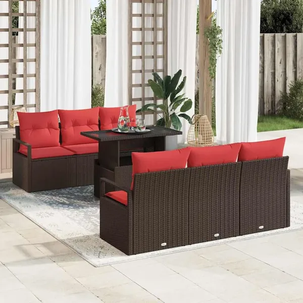 Ensemble de canapé de jardin 7 pcs Marron Poly rotin