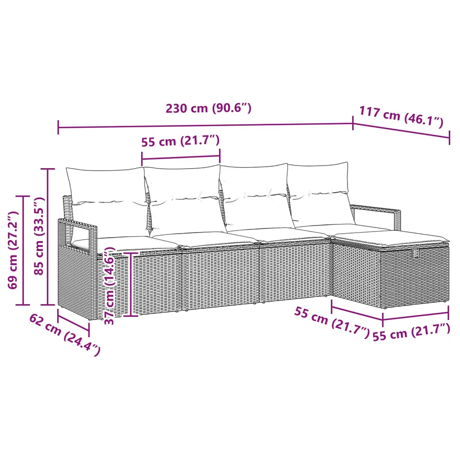 Ensemble de canapé de jardin 5 pcs Marron polyrotin - 12