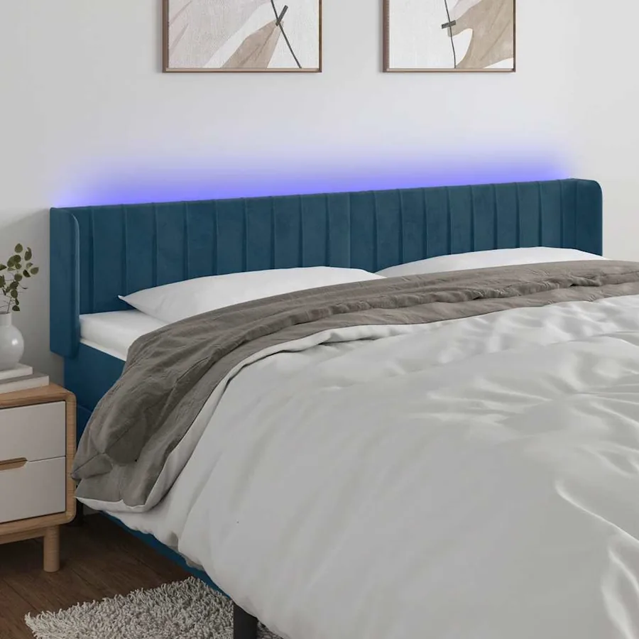 Tête de lit à LED Bleu foncé 183x16x78/88 cm Velours