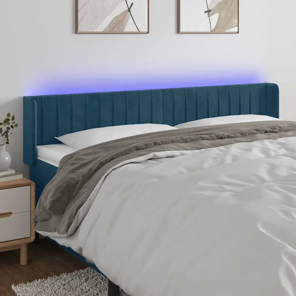 Tête de lit à LED Bleu foncé 183x16x78/88 cm Velours
