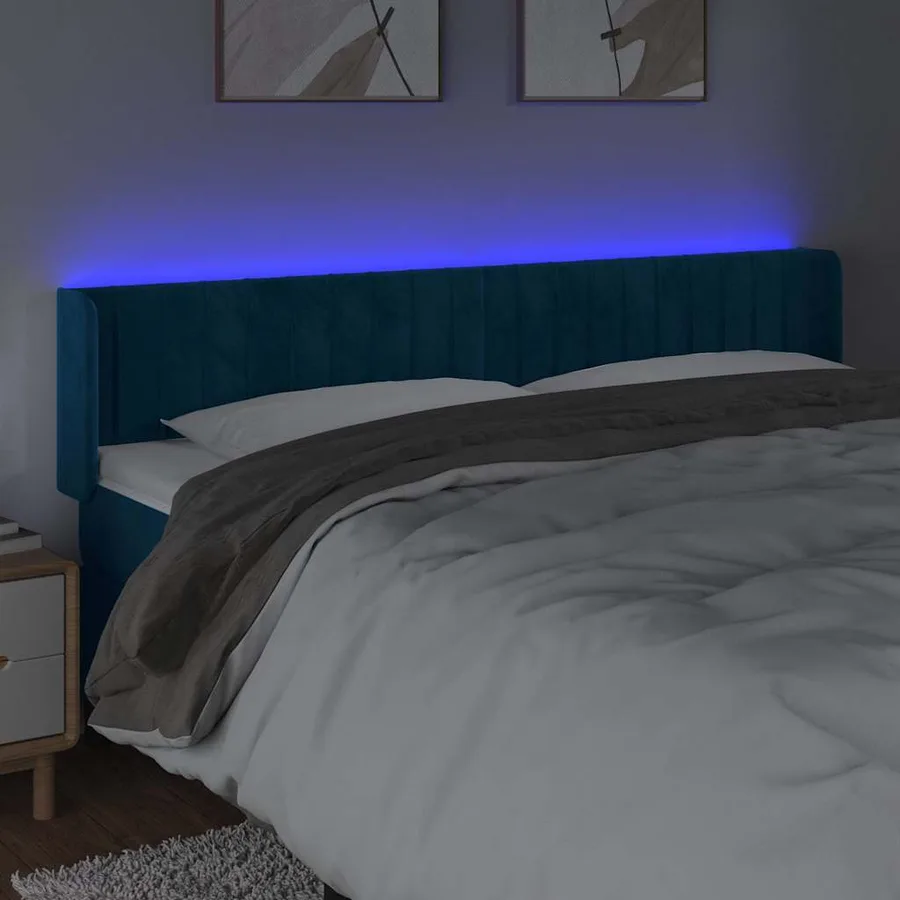Tête de lit à LED Bleu foncé 183x16x78/88 cm Velours - 4
