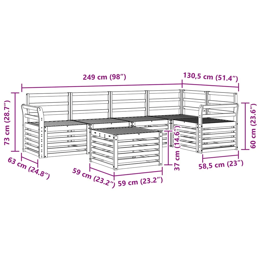 Ensemble de canapés d'extérieur 6 pcs Blanc 59 x 59 x 37 cm - 9