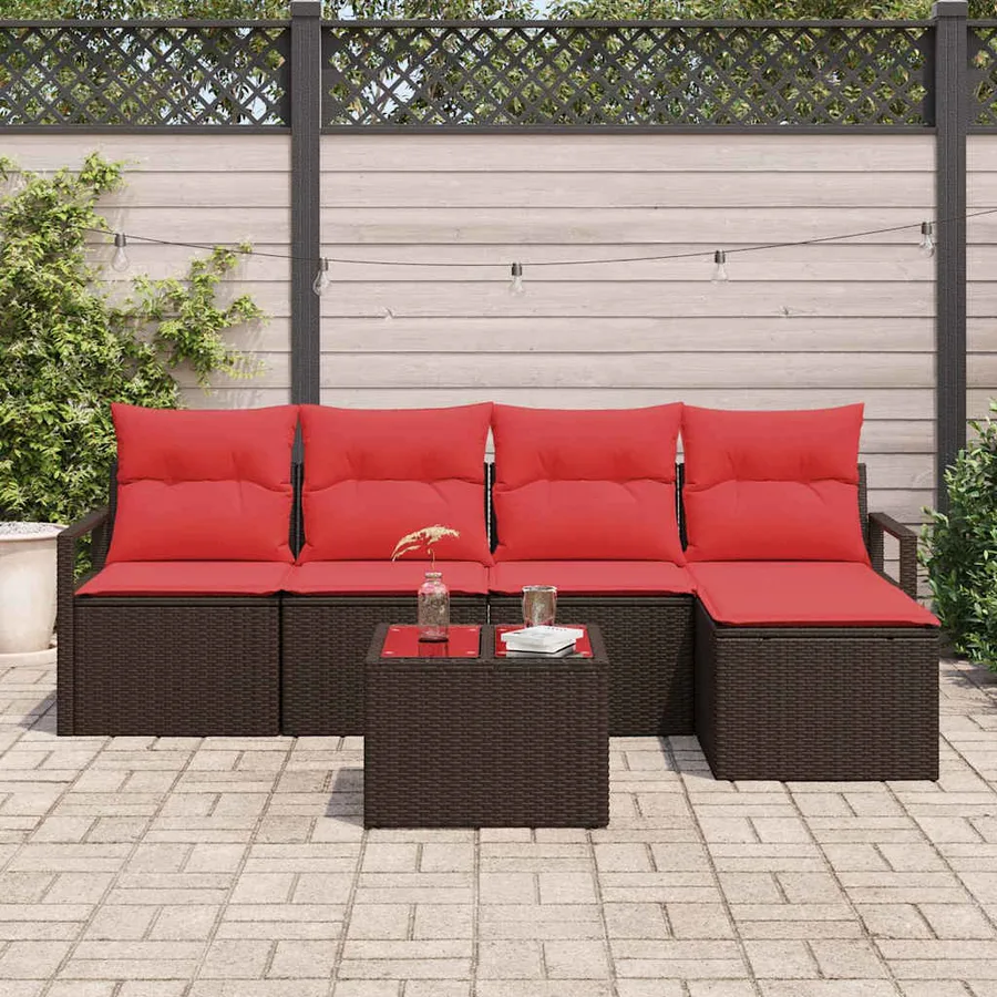 Ensemble de Canapés 6 pcs Marron et rouge polyrotin - 3