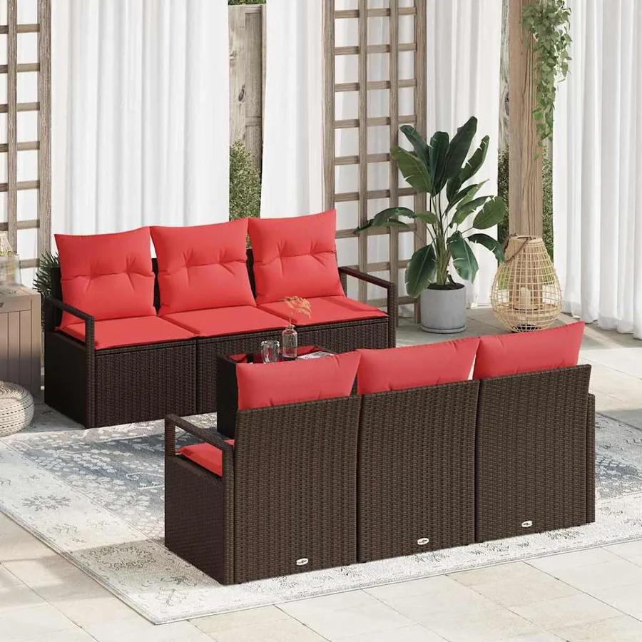 Ensemble de canapé de jardin 7 pcs Beige et Rouge polyrotin