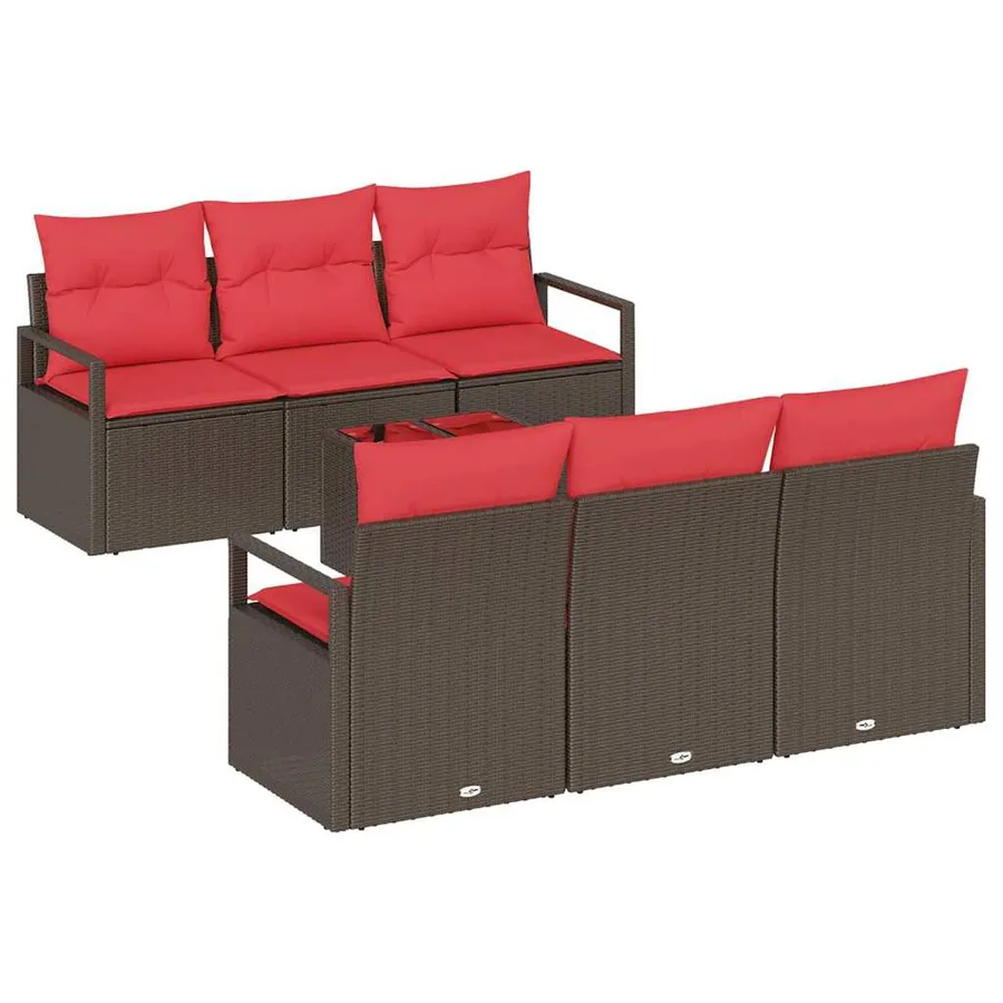 Ensemble de canapé de jardin 7 pcs Beige et Rouge polyrotin - 2
