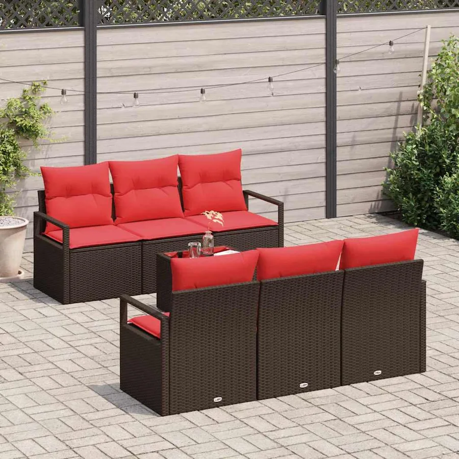 Ensemble de canapé de jardin 7 pcs Beige et Rouge polyrotin - 3