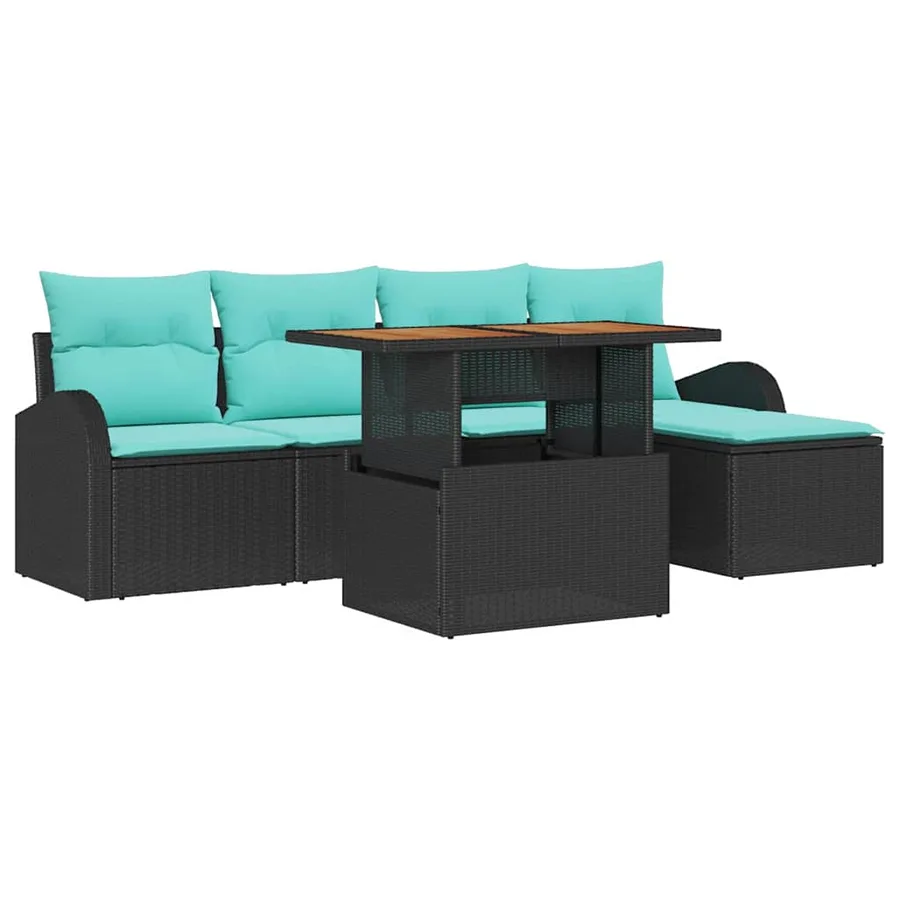 Ensemble de canapé de jardin 6 pcs Noir Poly rotin - 2
