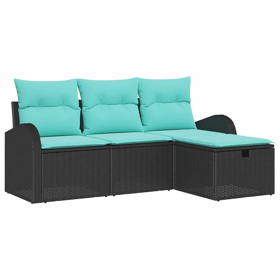 Ensemble de canapé de jardin avec coussin 4 pcs Noir polyrotin - 2