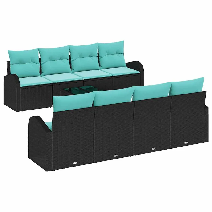 Ensemble de Canapés 9 pcs Noir et turquoise polyrotin - 2