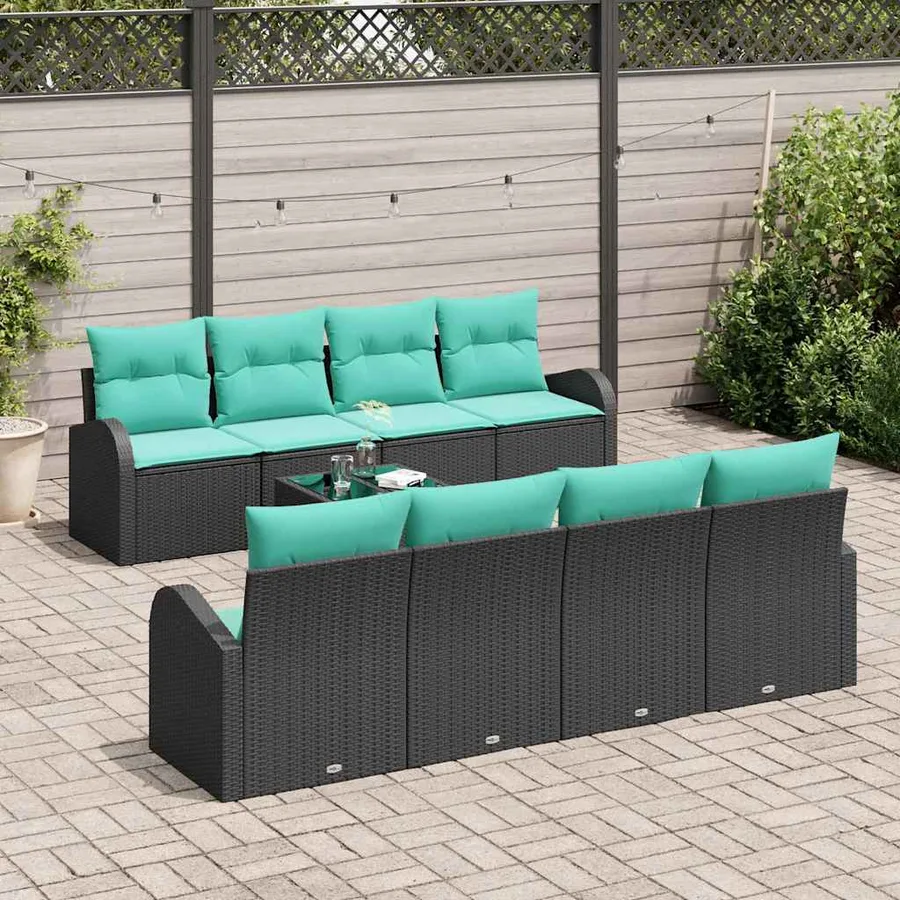 Ensemble de Canapés 9 pcs Noir et turquoise polyrotin - 3
