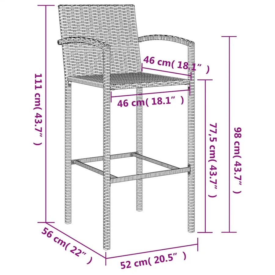Ensemble de bar de jardin 3 pcs noir résine tressée - 10