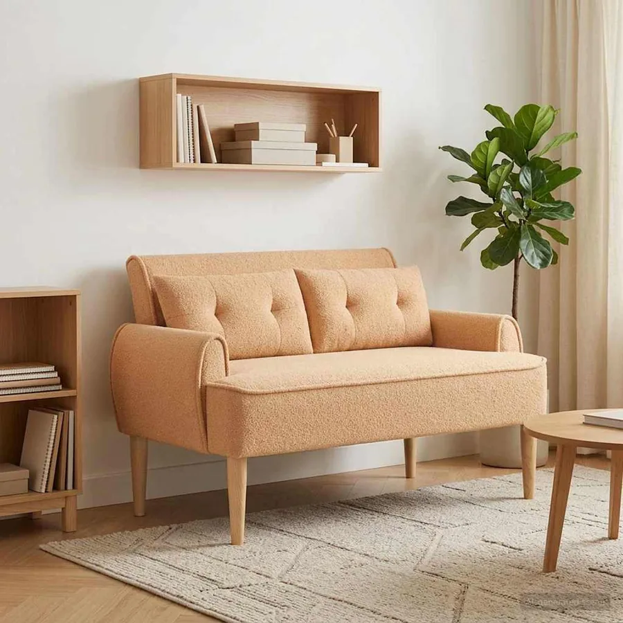 Canapé love seat avec capitonnage en boutons Beige Bouclé