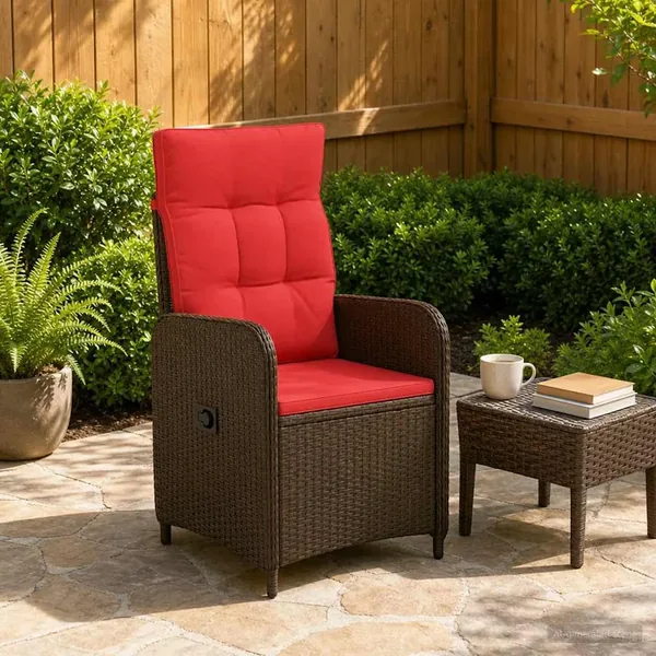 Chaise de jardin inclinable Marron et rouge polyrotin