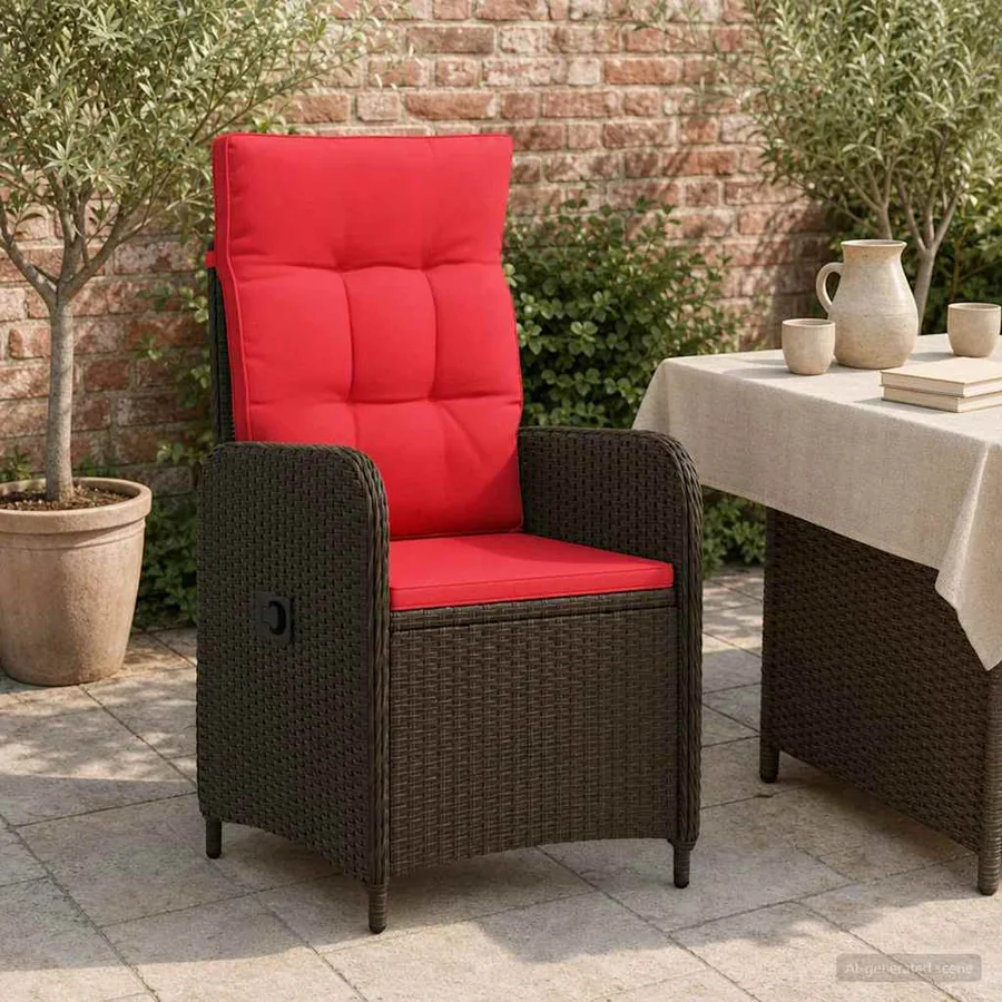 Chaise de jardin inclinable Marron et rouge polyrotin - 3