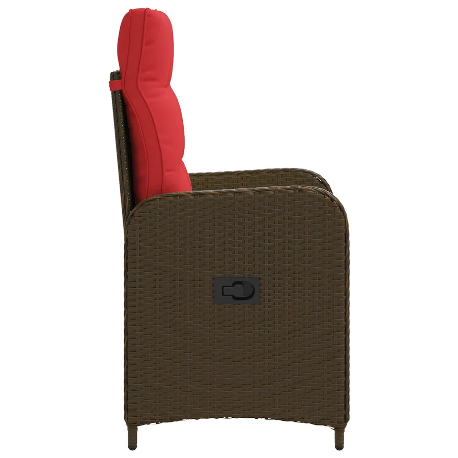 Chaise de jardin inclinable Marron et rouge polyrotin - 5