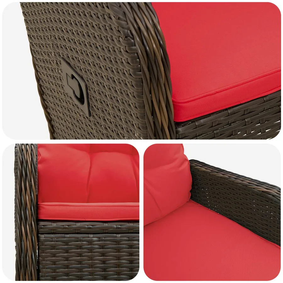 Chaise de jardin inclinable Marron et rouge polyrotin - 7