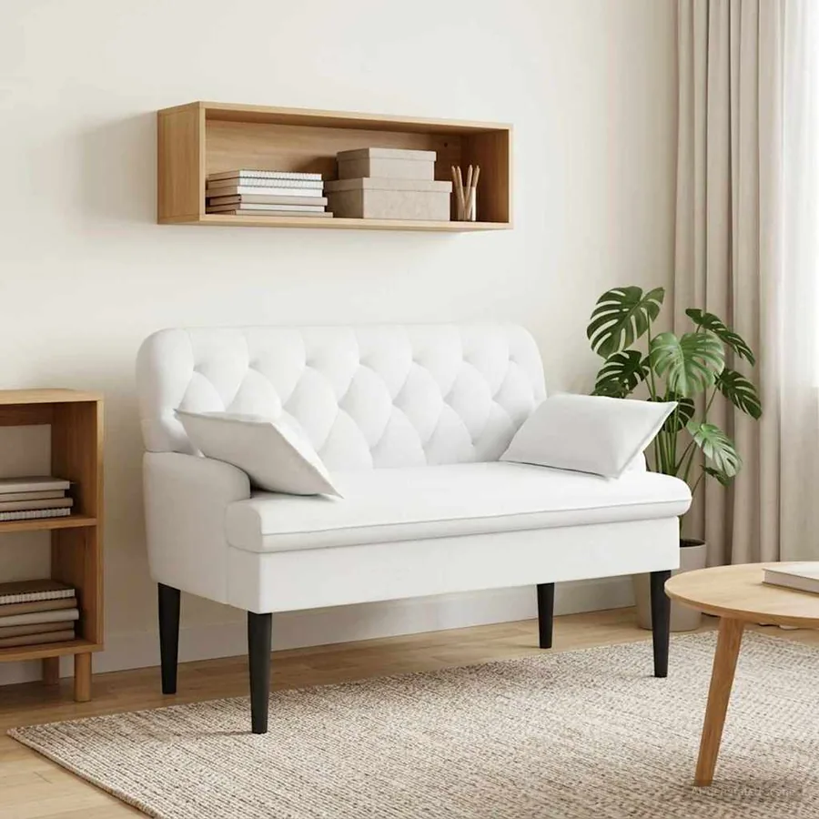Canapé love seat avec capitonnage en boutons Blanc Tissu