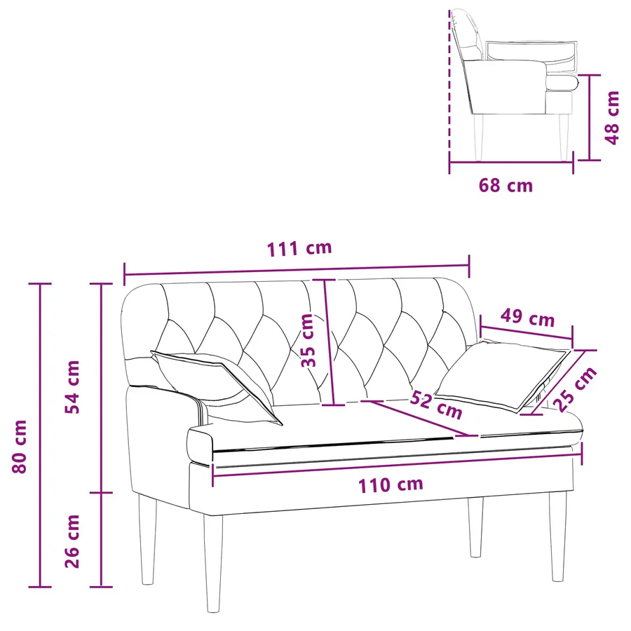 Canapé love seat avec capitonnage en boutons Blanc Tissu - 8