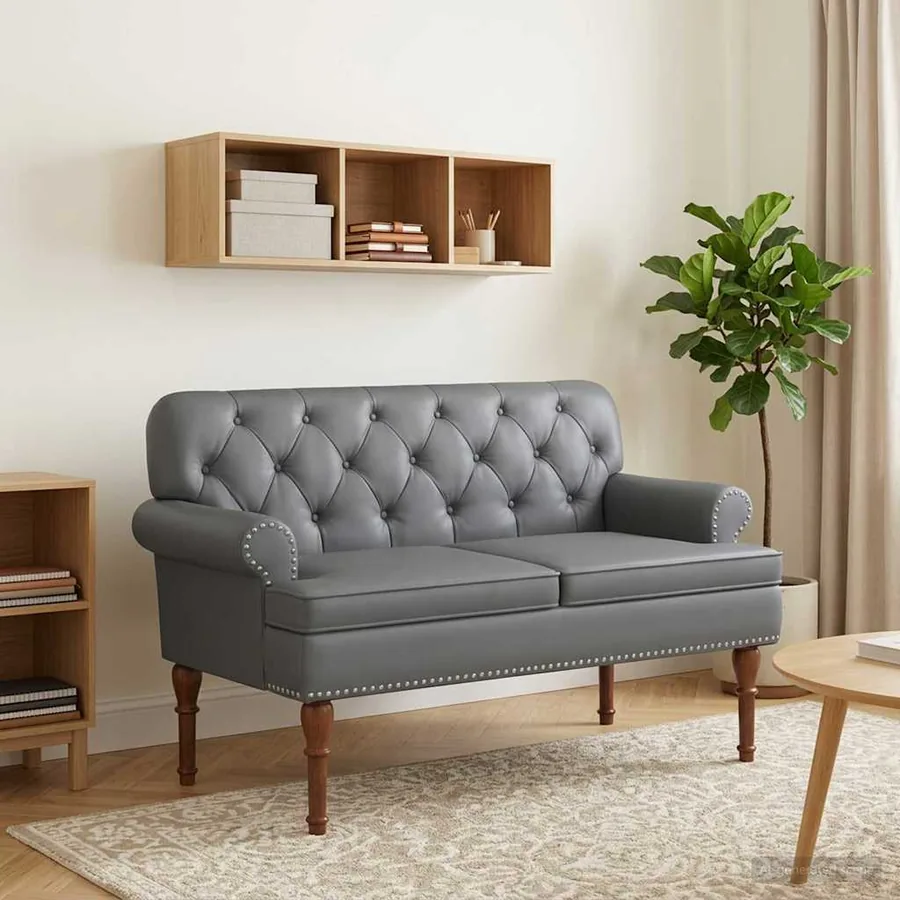 Canapé love seat avec capitonnage en boutons Gris Simili cuir