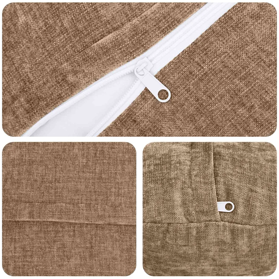 Housse de coussin 6 pcs HEERLEN Marron Ø 30 cm Tissu Chenille - 4