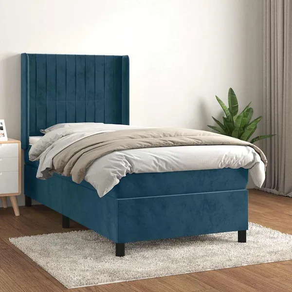Sommier à lattes de lit avec matelas Bleu foncé 90x200 cm