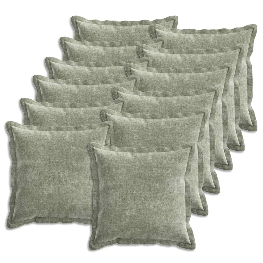 Housse de coussin 12 pcs HOUTEN Vert 40 x 40 cm Tissu Chenille
