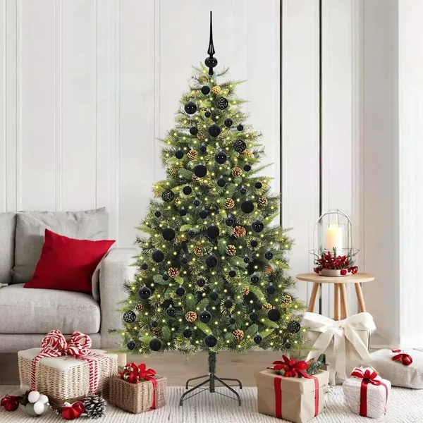 Sapin de Noël artificiel avec branches pliables et cônes 180 cm