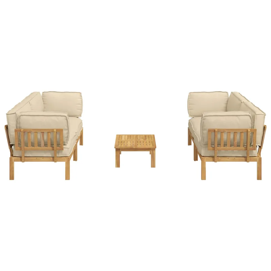 Ensemble de Canapés Uni 5 pcs Beige Bois d'Acacia Massif - 10