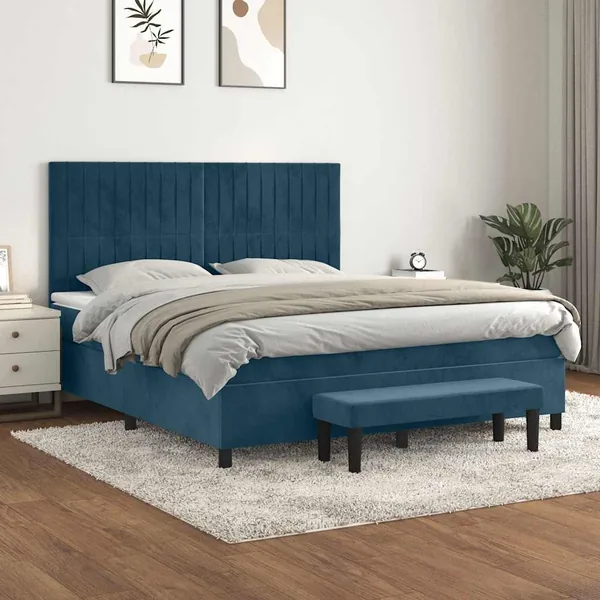 Sommier à lattes de lit et matelas Bleu foncé 180x200cm Velours