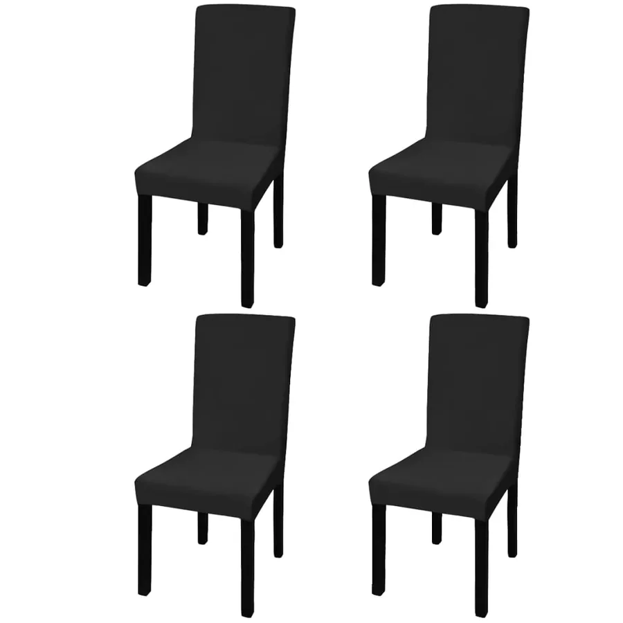 Housse de chaise droite extensible 4 pcs noir
