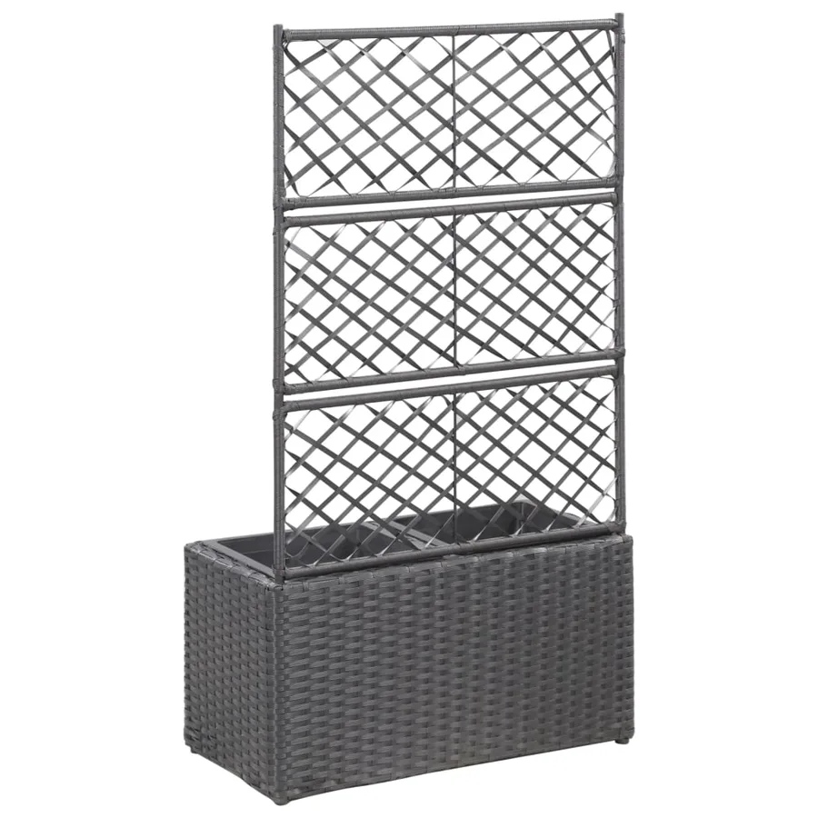 Lit surélevé treillis 2 pots 58x30x107 cm Résine tressée Marron - 3