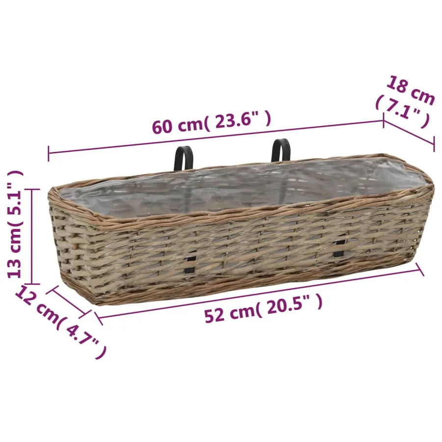 Jardinière de balcon 2 pcs Osier avec doublure en PE 60 cm - 6