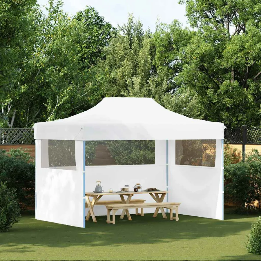 Tente de réception pliable avec 3 parois 280x410x315 cm Acier Blanc