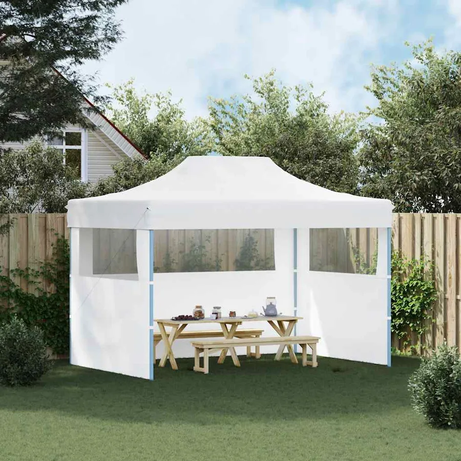 Tente de réception pliable avec 3 parois 280x410x315 cm Acier Blanc - 3