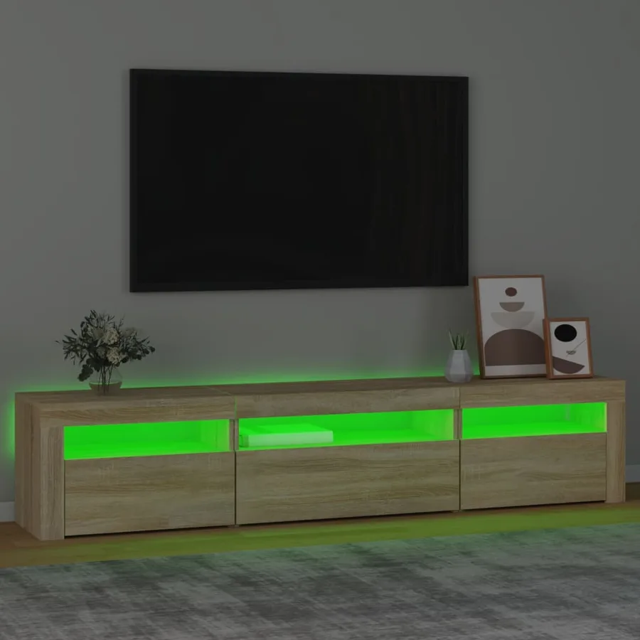 Meuble TV avec lumières LED Chêne sonoma 195x35x40 cm - 4