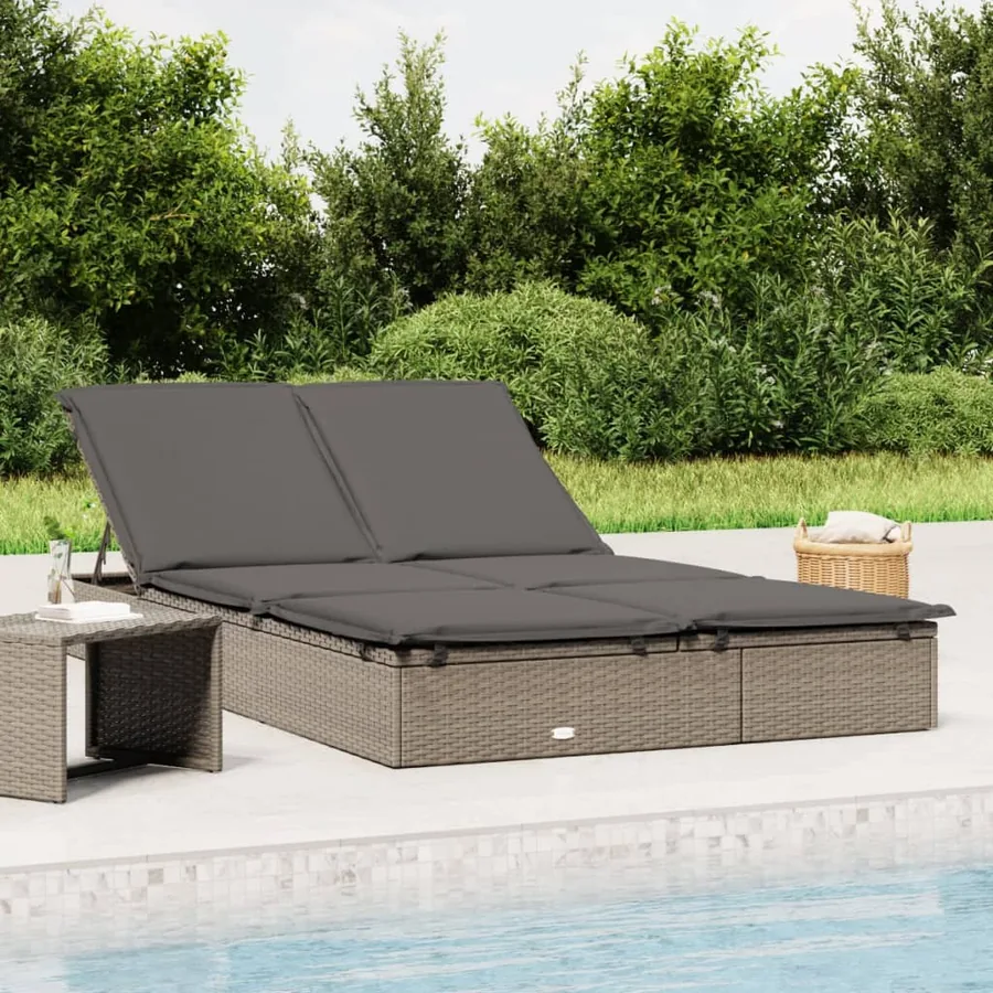 Chaise longue à 2 places avec coussins noir résine tressée - 12