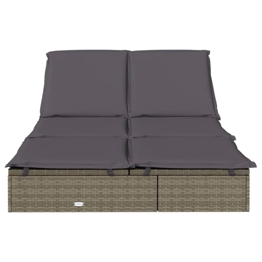 Chaise longue à 2 places avec coussins noir résine tressée - 15