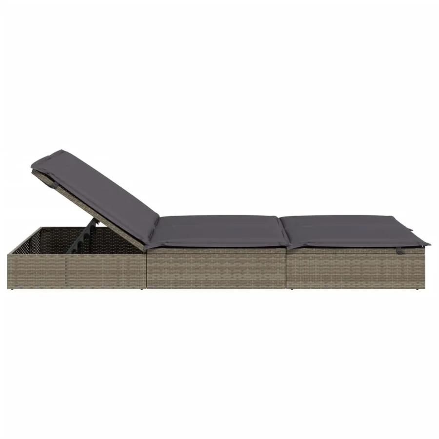 Chaise longue à 2 places avec coussins noir résine tressée - 16
