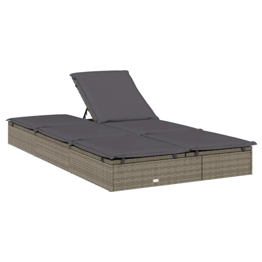 Chaise longue à 2 places avec coussins noir résine tressée - 18